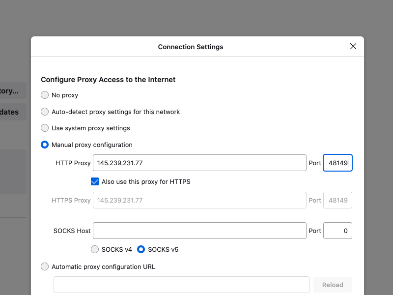Firefox proxy configuration